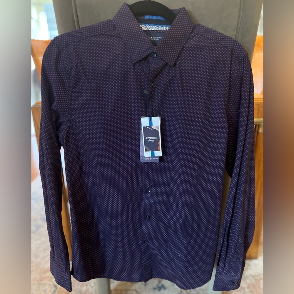 Men’s Denim and Flower by Ricky Singh long sleeve button down Size Small NWT